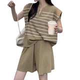 Artse Mnl Knitted Vneck Stripes and Shorts Set