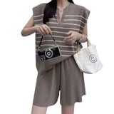 Artse Mnl Knitted Vneck Stripes and Shorts Set