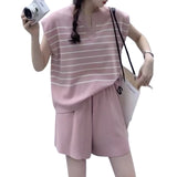 Artse Mnl Knitted Vneck Stripes and Shorts Set