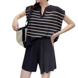 Artse Mnl Knitted Vneck Stripes and Shorts Set
