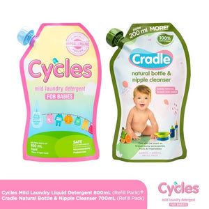 Cycles Mild Laundry Detergent 800mL Refill + Cradle 700mL Refill Bottle Cleanser