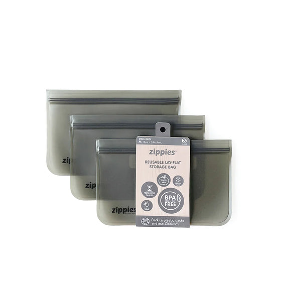 Zippies Steel Grey Reusable Layflat Storage Bags (MEDIUM)