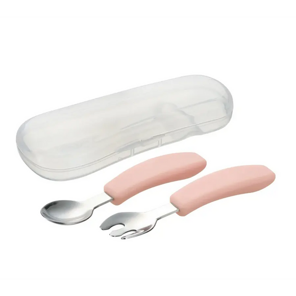 Richell TLI Stainless Steel Easy-Grip Spoon & Fork with Case