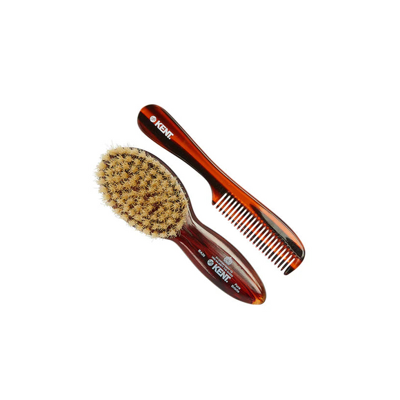 KENT Tortoiseshell Effect Soft Natural Bristle Baby Brush and Comb Set