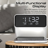 Promate Lumix-15W Multi-Function LED Alarm Clock with 15W Wireless Charger