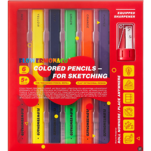 Flower Monaco - Flat-Barrel Colored Pencils for Sketching (6 COLORS)