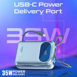 Promate PowerPod-20 Ultra Compact 35W SuperSpeed™ Power Bank with Built-In USB-C & Lightning Cable