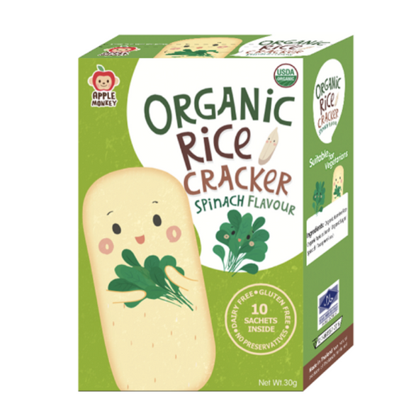 Apple Monkey Organic Rice Cracker - Spinach ( 6 Months Up)