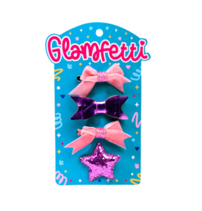 Glamfetti Hair 3 Bows and Star Hair Clip 4pc Set