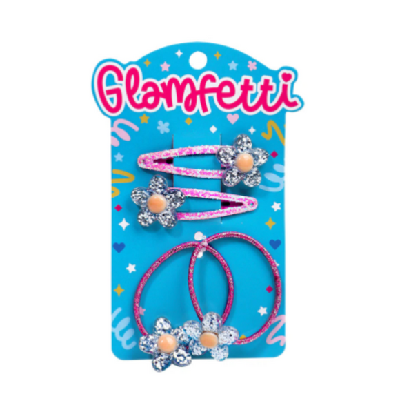Glamfetti Hair Flower Power Hair Clip and Hair Tie 4pc