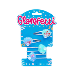 Glamfetti Hair Pearly Shell Hair Clips and Hair Tie 4pc Set