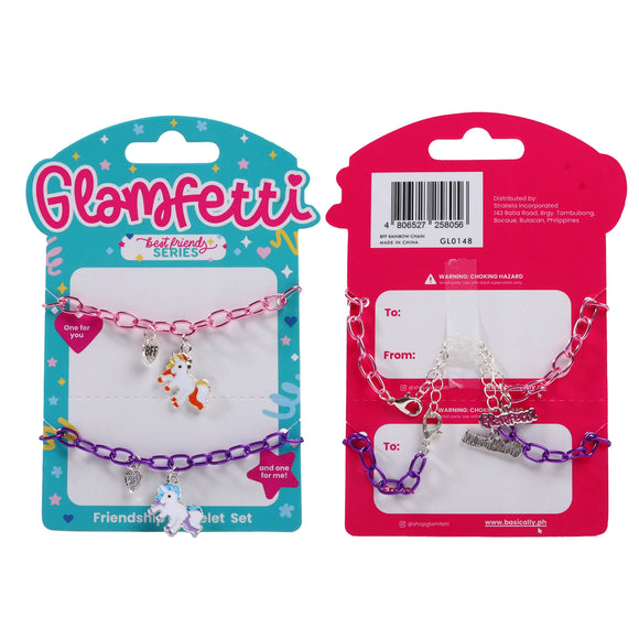 Glamfetti Best Friend Series Jewelry Collection (Unicorn Rainbow Chain Bracelet 2pc Set)