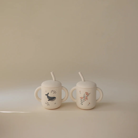 Mushie Silicone Plain Training Cup + Straw