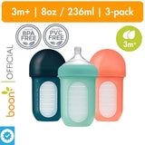 Boon Set of 3 Nursh Silicone Baby Feeding Bottle (with Pouches) 8oz