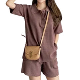 Artse Mnl Knitted Collar Shorts Set