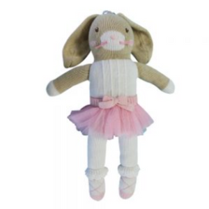 ZUBELS HAND-KNIT RATTLE & COTTON DOLL : BETSIE BALLERINA BUNNY