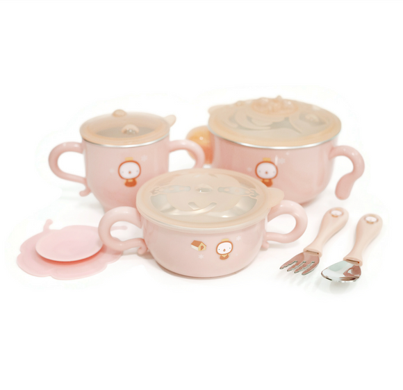 Little Tots 6pcs Stainless Baby Feeding Set - PINK